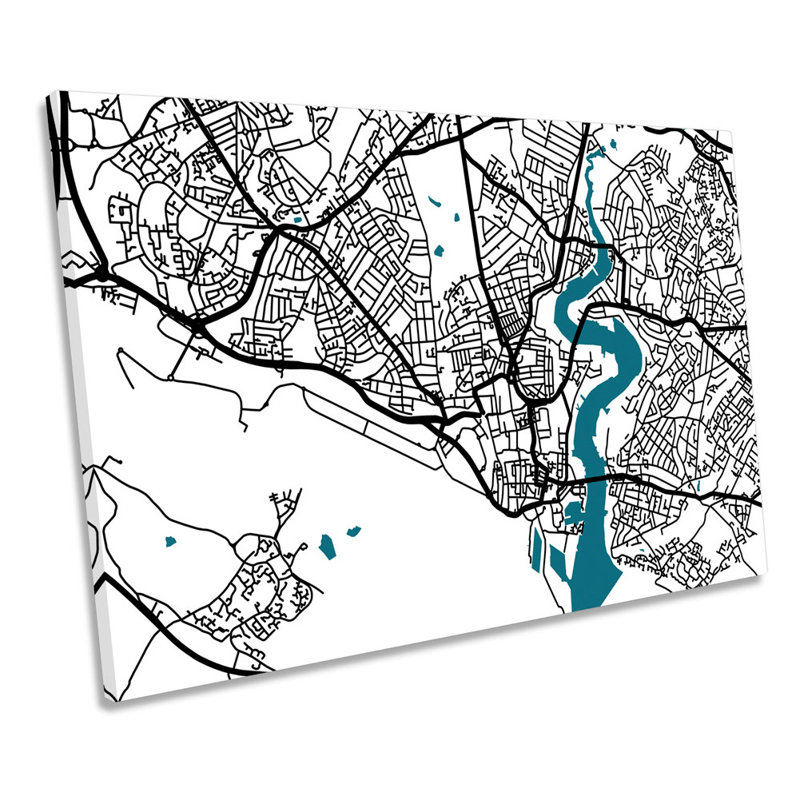 Southampton Map City Minimalistic Modern - Wrapped Canvas Print, 30.5cm H x 45.7cm W x 2cm D