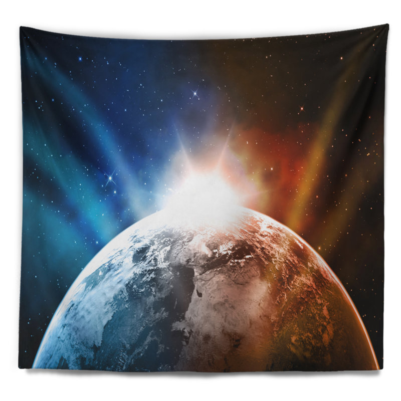 Planète avec sunrise dans la tapisserie spatiale, H 68 po x l 80 po