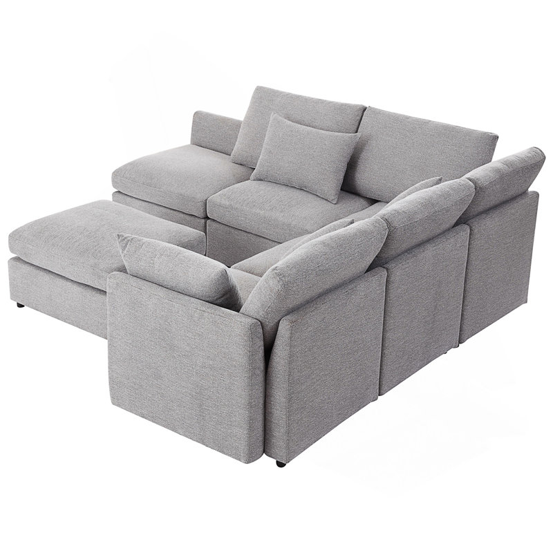 86.6" Sectional Sofa Modular Sofa U-Shaped Sofa Couch Sofa Bed L-Shaped Sofa With A Movable Ottoman And Two USB Ports
