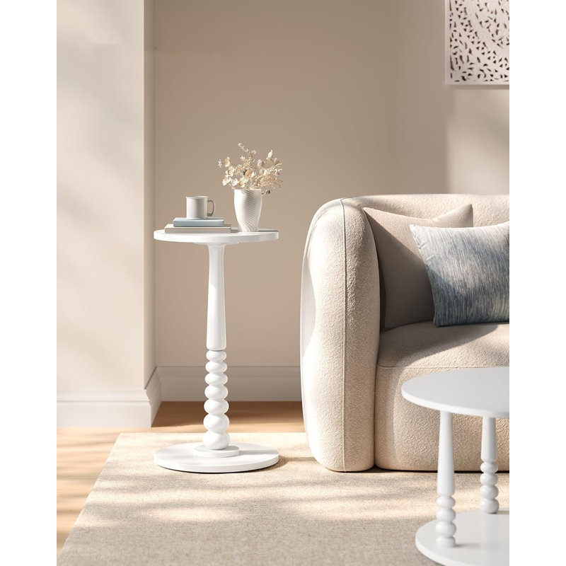 Round Side Table, Small Drink End Table for Small Spaces, White