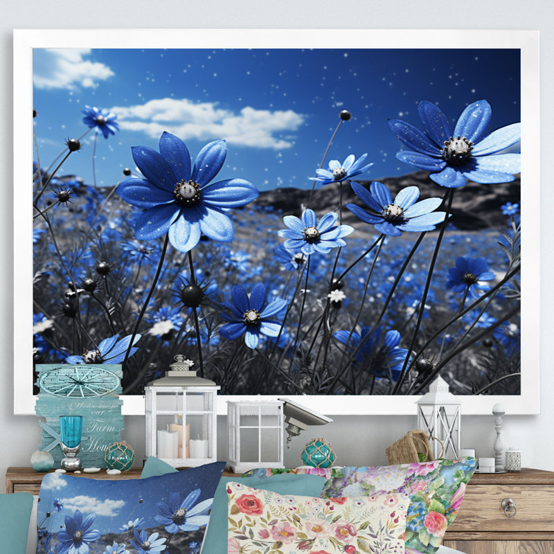 Sapphire Meadow II - impression, H 24 po x l 32 po, Cadre photo noir