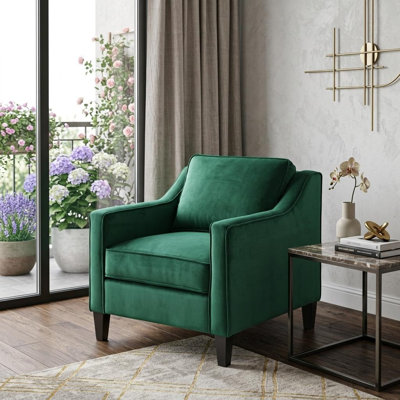 Fauteuil club de 31 po en velours vert et noir et bois