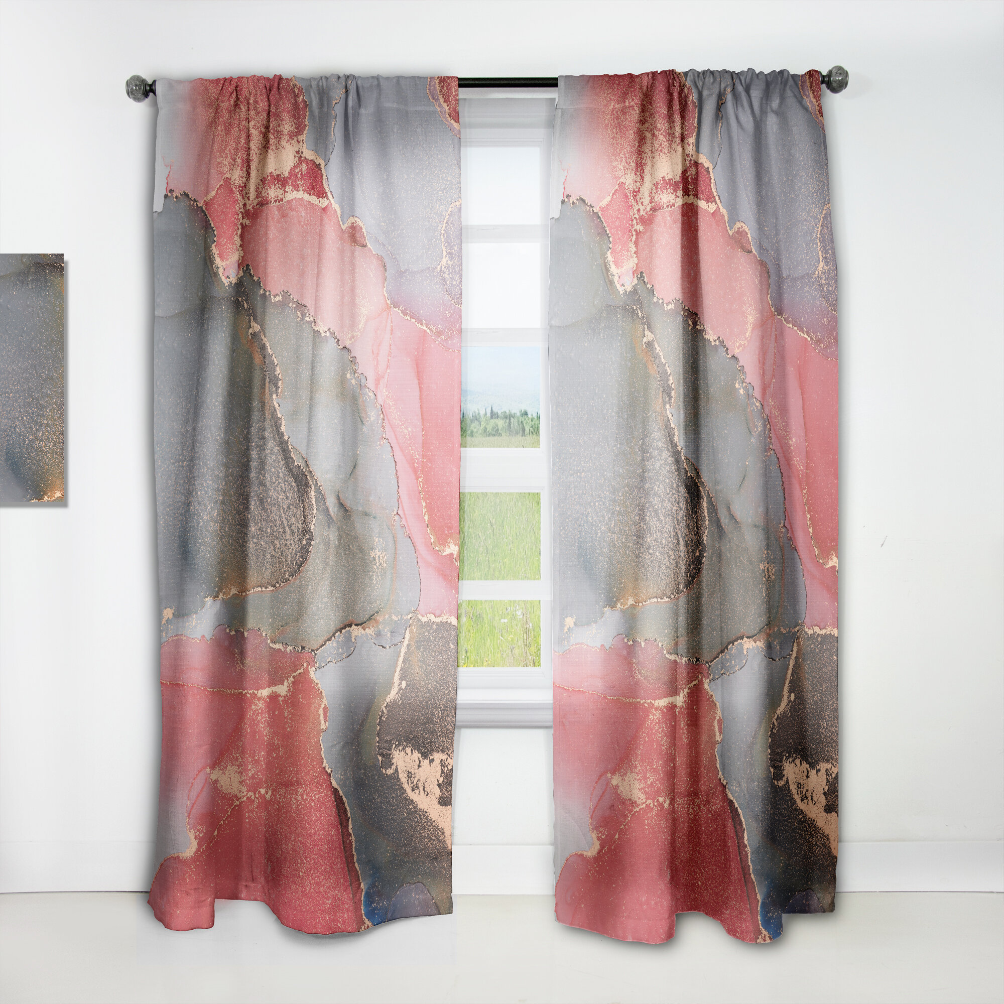 Design Art Luxury Abstract Semi-Sheer Thermal Rod Pocket Single Curtain ...