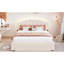Lit rembourré beige avec tiroir fonctionnel et plateforme en molleton doux-2033852464