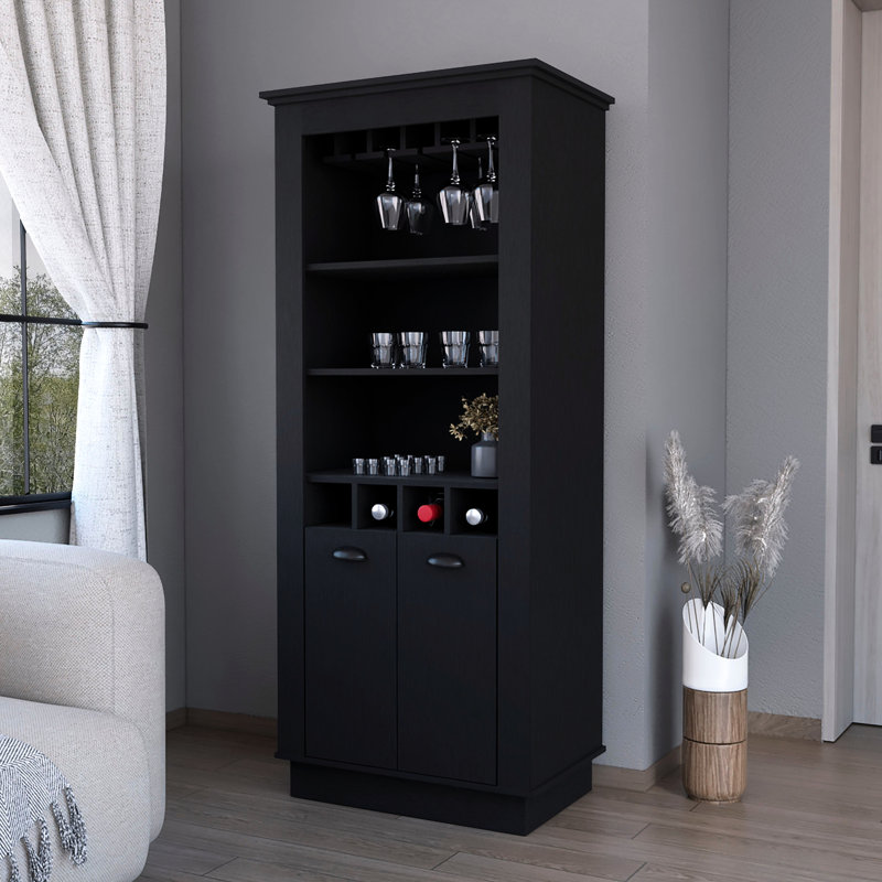 Armoire-bar à vin noir avec espace de rangement intérieur et grande capacité de rangement, Noir
