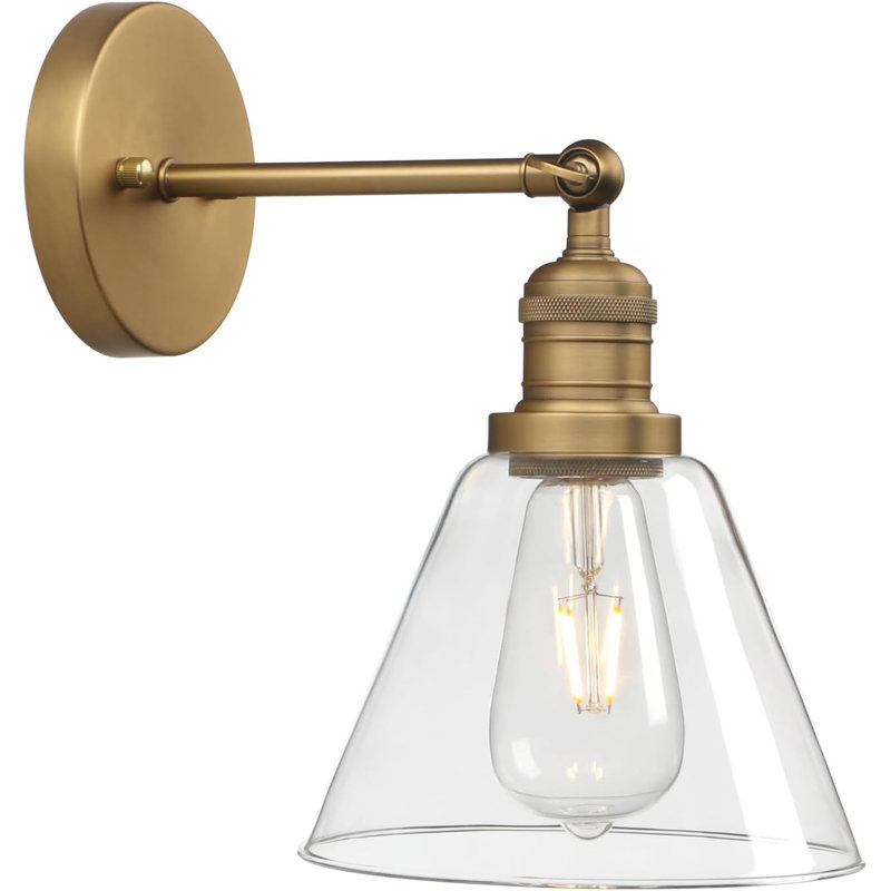 Vintage Industrial Wall Sconce, Retro 1-Light Glass Cone Shade Fixture For Bathroom Kitchen Bedroom Living Room Hallway