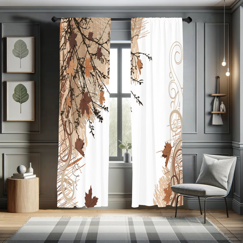 Ebern Designs Nature Curtains, Fall Earth Tones Autumn Leaf, Pair of 28", Pale Brown, 28" W x 95" L