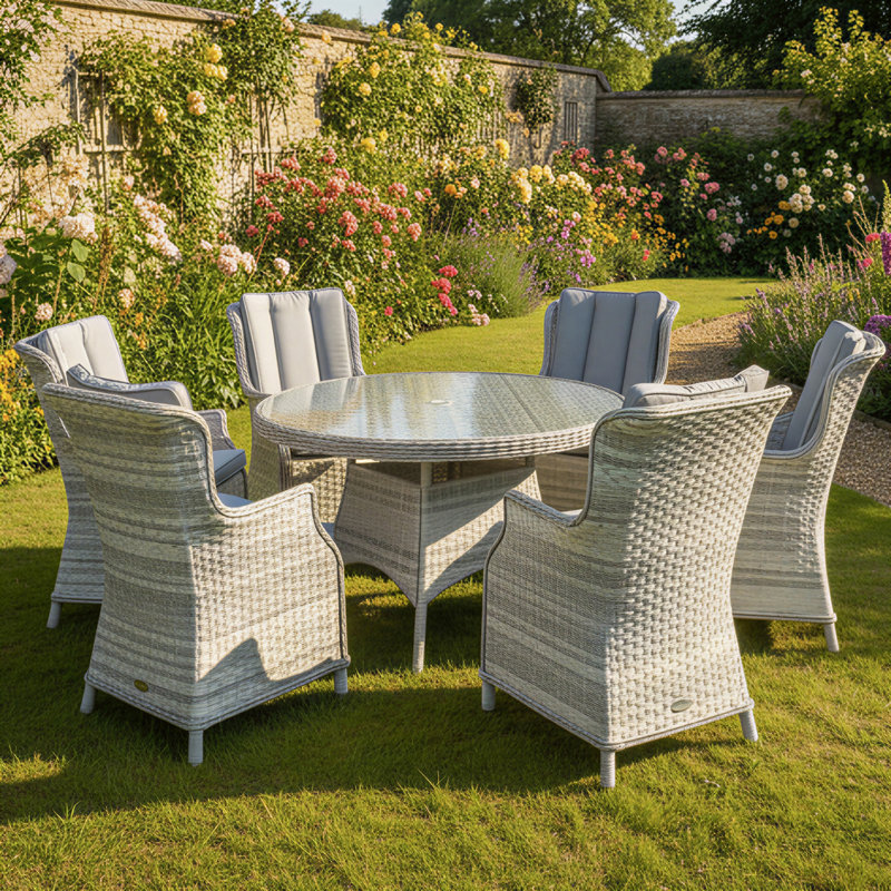 6 - Person Patio Dining Set Round Table with Cushions Included