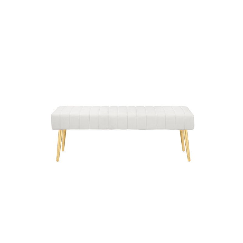 Hilda Faux Leather Upholstered Bench, White Faux Leather
