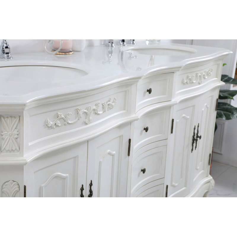 Ensemble de meuble-lavabo double 60 po Lunette, Blanc antique, Blanc ivoire