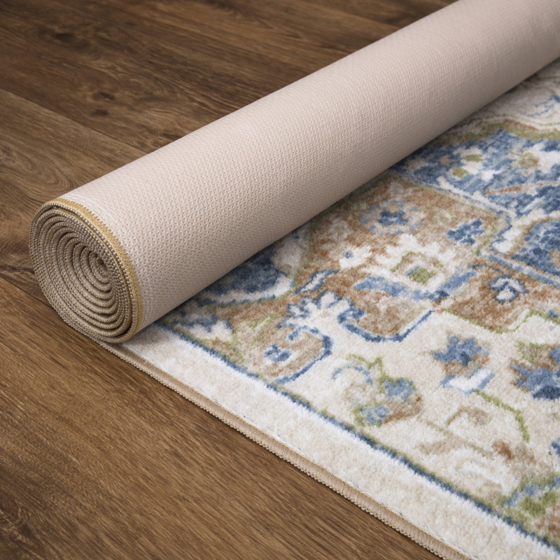 Lyanne Washable Non-Slip Medallion Blue Area Rug, Rectangle 2'7 x 4'1"