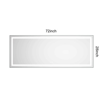 Miroir de salle de bain 72 "x 28" à DEL avec façade et rétroéclairage, miroir de meuble-lavabo mural avec cadre en aluminium, anti-buée, mémoire, 3 couleurs, réglable en continu