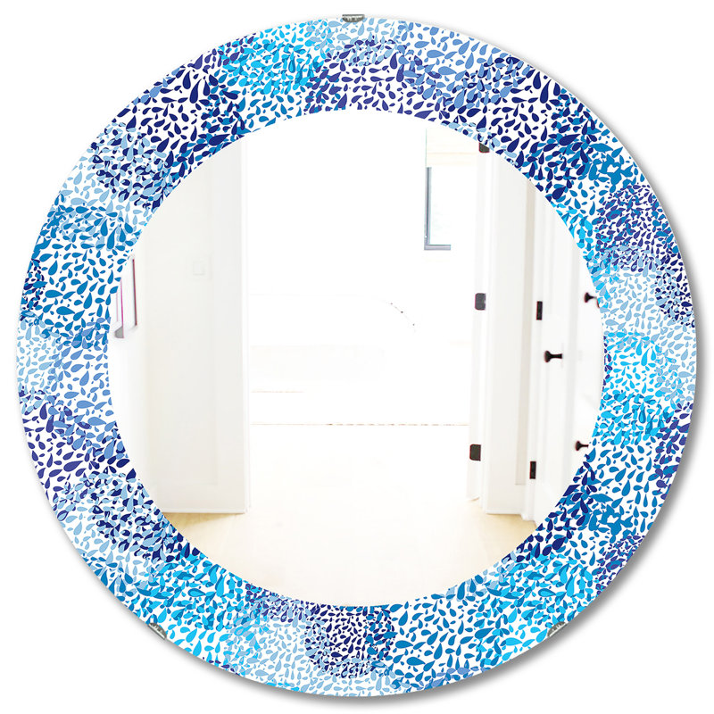 Sea Motif Pattern - Printed Traditional Oval or Round Wall Mirror, 31.5" H x 31.5" W