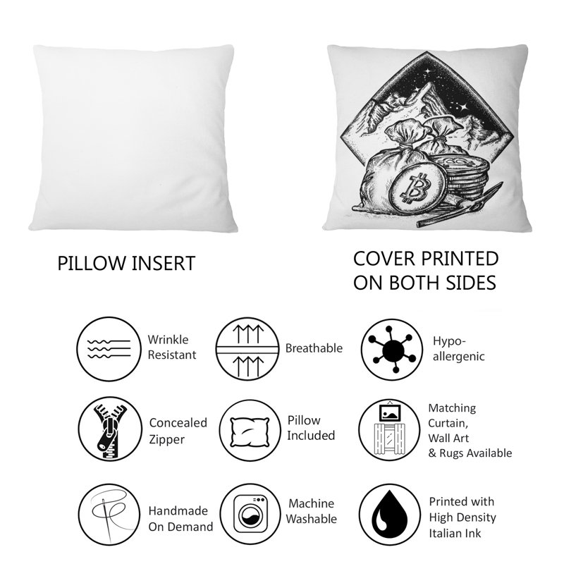Coussin décoratif à imprimé moderne Bitcoin And Mountains
