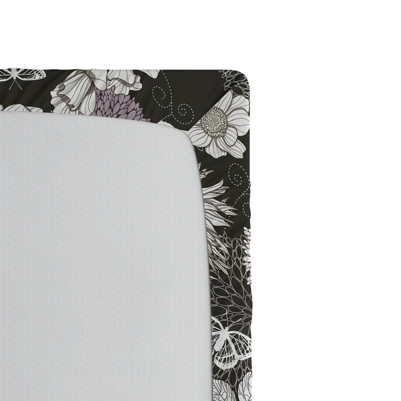 Drap-housse Ambesonne, fleurs de printemps, fleurs bohémiennes, gris anthracite, Drap-housse de taille simple