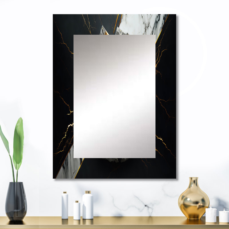 Abstrait Geode Black III - miroir mural en marbre, miroir décoratif moderne, impression d'art en métal, 32 po x 24 po