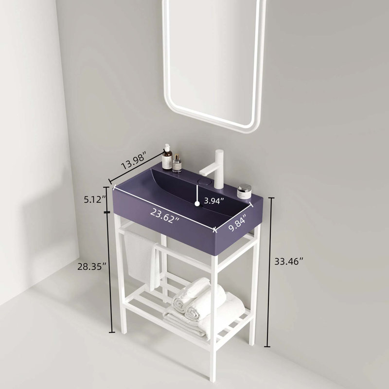 Ensemble de meuble-lavabo sur pied 24 po avec lavabo en céramique, ensemble de lavabo console sur pied, lavabo rectangulaire en céramique sans robinet