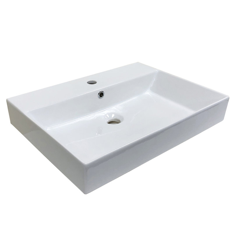23.6'' L Bathroom Sink, Gloss White, Single Hole