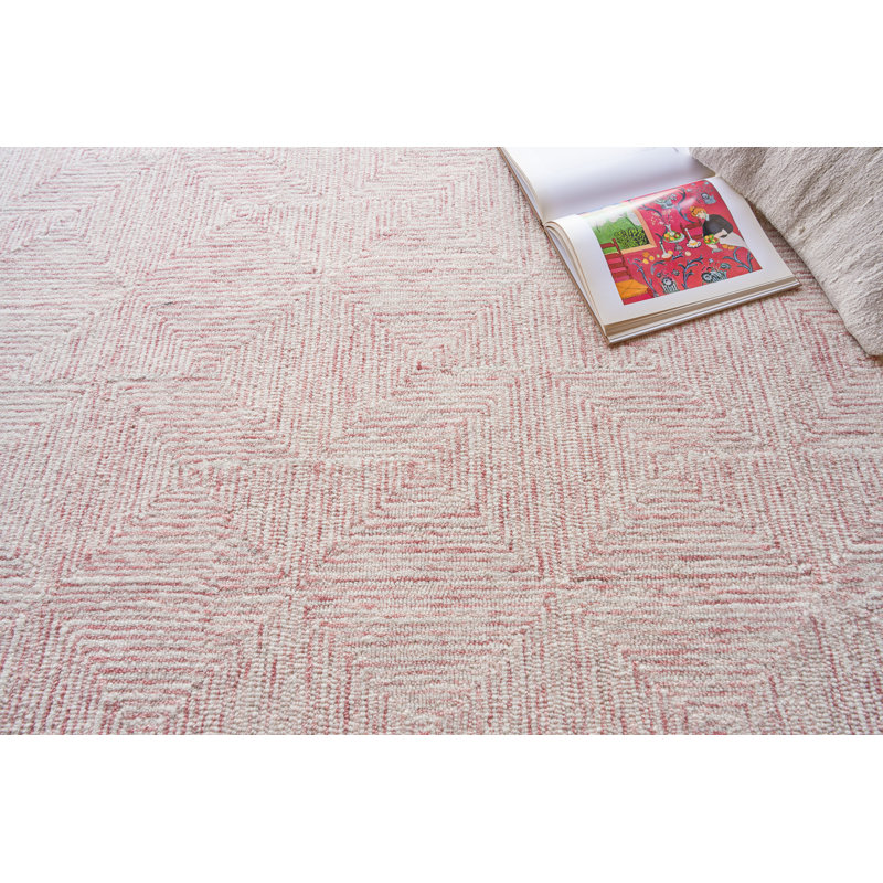 Caprice Geometric Handmade Tufted Area Rug, Rectangle 9' x 12', Ivory/Pink