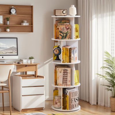 Jadeyn Rotating Bookshelf 4 Tier 360° Revolving Floor Standing Bookcase Corner Organizer Display by Ebern Designs