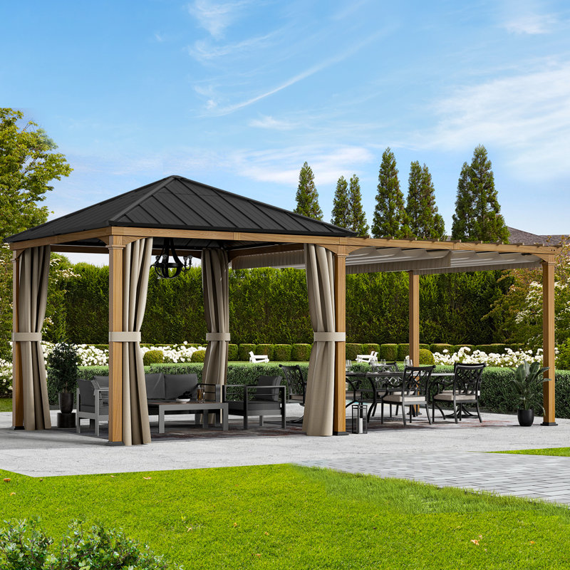 Sunrise Coast 10'X20' Hard Top Patio Gazebo With Mesh Netting And Privacy Curtains,  Extend Pavilion Pergola With Galvanized Steel Slope Metal Roof