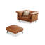 Chaise avec accoudoirs avec coussin orange en cuir véritable avec repose-pieds