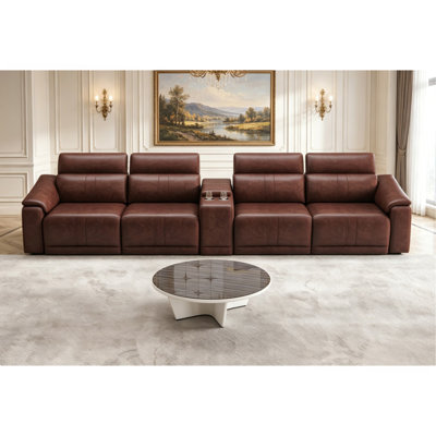 Ensemble de canapé inclinable électrique, canapé modulaire inclinable à 4 places avec appui-tête réglable et inclinaison électrique, cuir respirant avec console de rangement et ports USB, ensembles de meubles de salon faciles à assembler