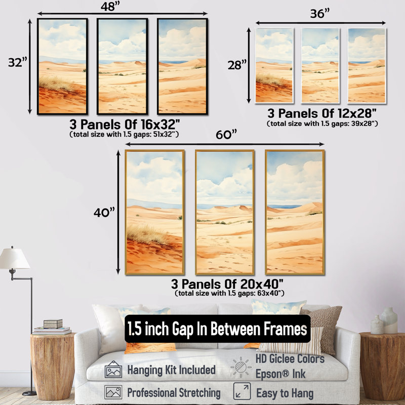 Paysage désertique de dunes de sable en Afrique V - Art mural désert, Cadre flottant doré, H 28 po x l 36 po x P 1 po