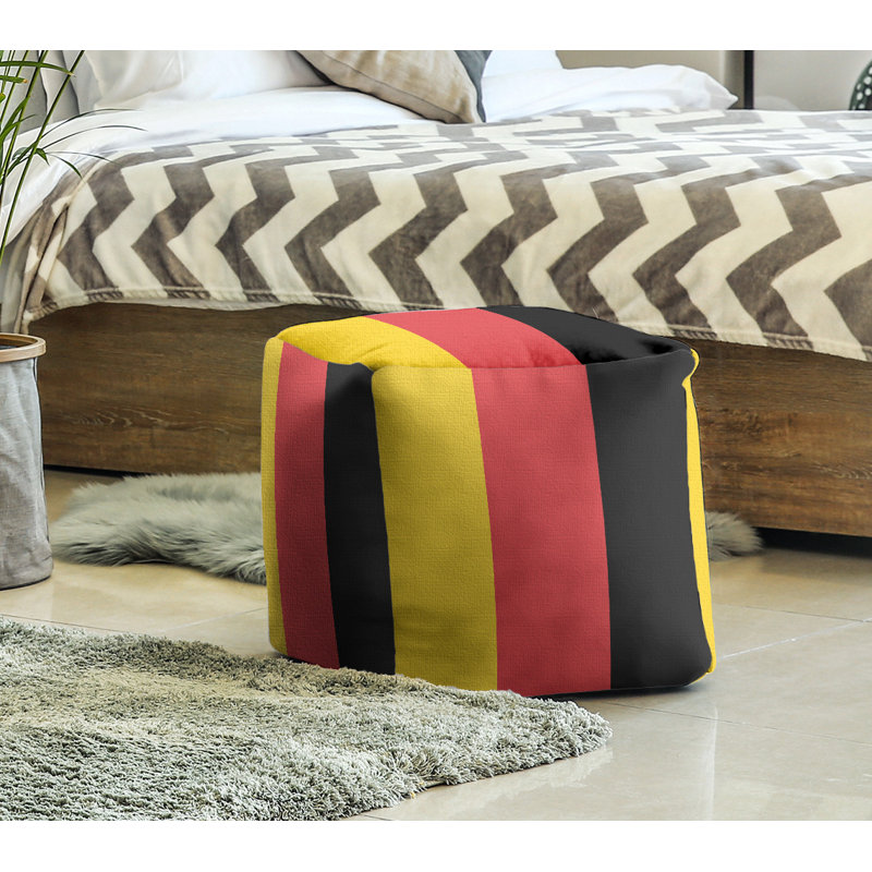 Repose-pieds cube rayures maryland, Jaune / Rouge / Noir