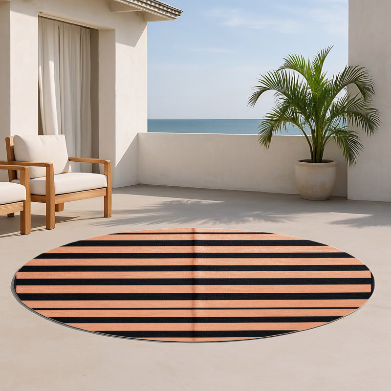 Tapis intérieur / extérieur rose HorizontalStripes, Rond 5 pi