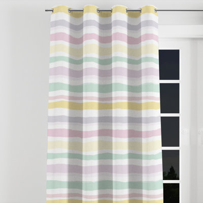 French Country Curtains for bedroom - Striped Pink And Yellow Summer Breeze Stripes Grommet Curtain - 1 Panel