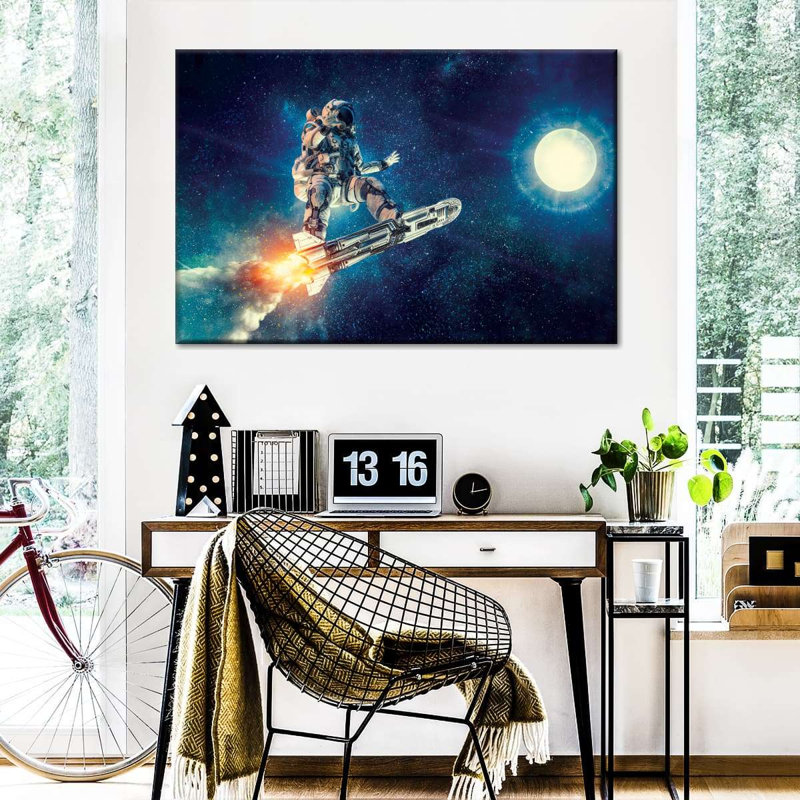 Rocket Skateboard Astronaut sur toile, H 24 po x l 36 po x P 1,25 po