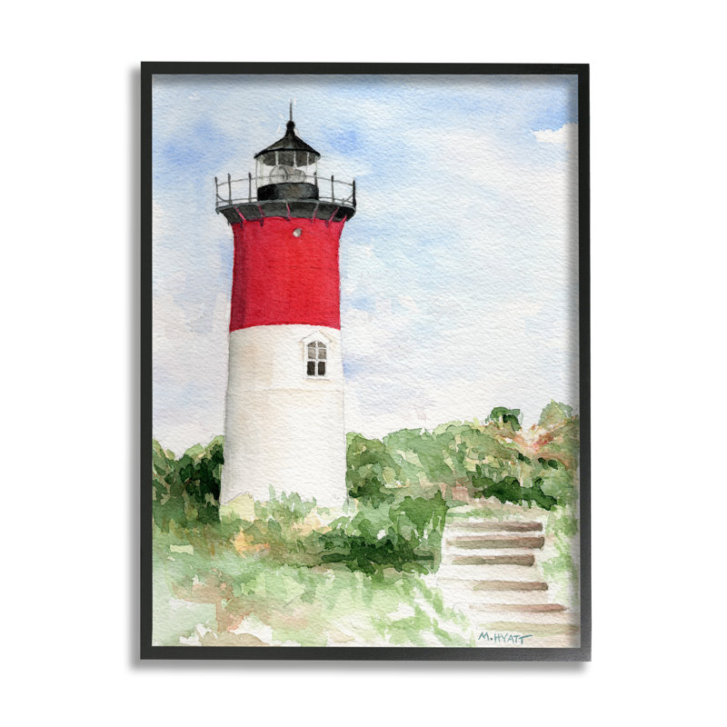 Escalier menant au phare de Nauset, falaise verte, Giclée encadrée noir minuit, H 14 po x l 11 po