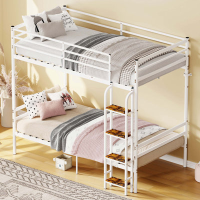 Lits superposés Lit superposé simple au-dessus de simple, lit superposé robuste avec barrière de sécurité et échelle, support de lattes en métal, aucun sommier requis, idéal pour les adolescents