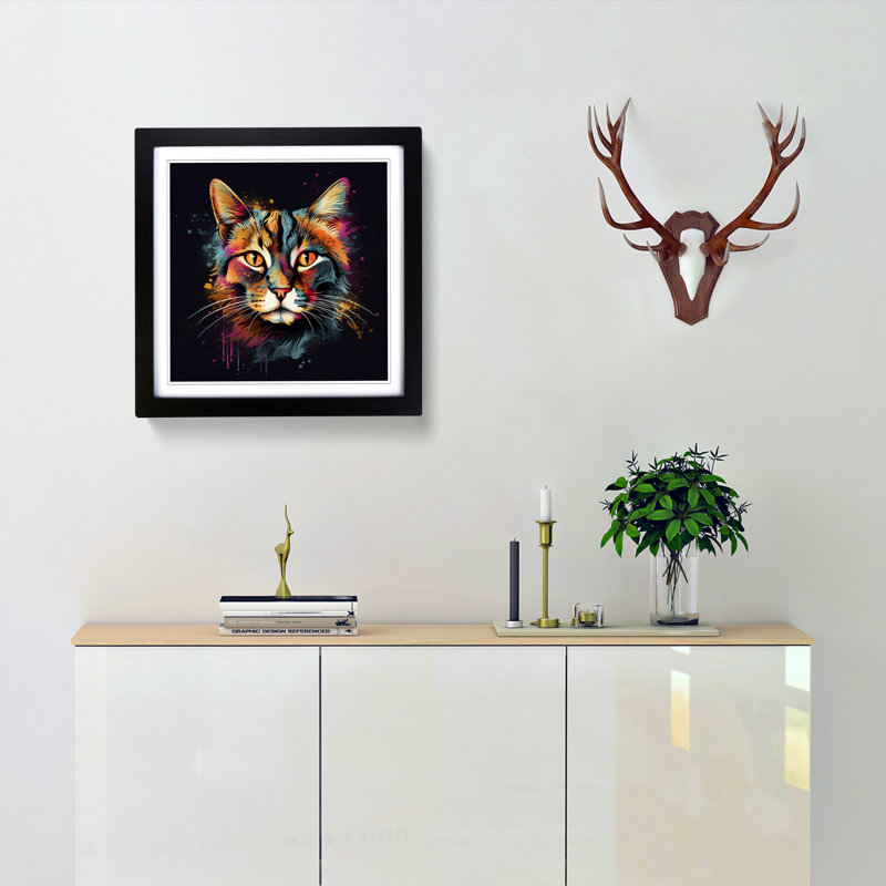 Cat Graphic No.3 - Framed Print, Black