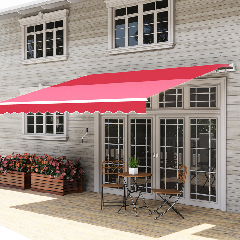 Auvent rétractable 12 pi x 10 pi pour patio. Manivelle manuelle. 280G / M et eau - Tissu, cadre en aluminium. Terrasse, balcon, cour. Auvent réglable. Réduit la chaleur. Wine Red Yard - Pare-soleil avec cadre stable