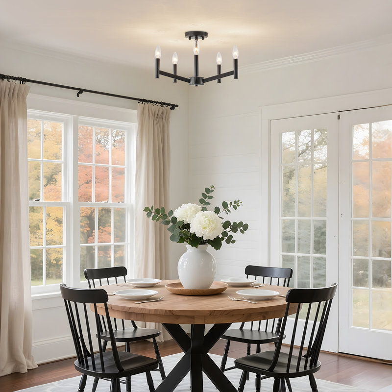 5-light Candle-style Semi Flush Mount Ceiling Light, Matte Black