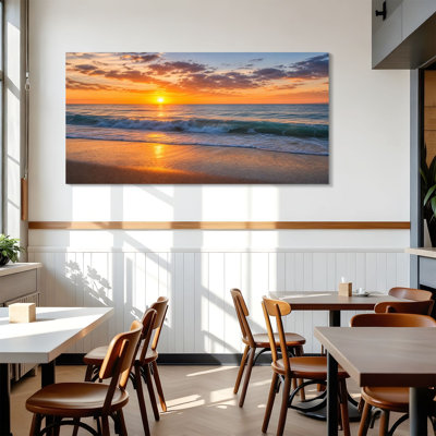 Toile, art mural, île, lever de soleil, décoration murale pour salle de bain, bureau de chambre à coucher, H 24 po x l 48 po, prêt à être suspendu