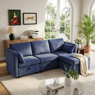 L-Shaped Sectional Sofa Couch With Storage Seat & Ottoman, Adjustable Armrest & Backrest
