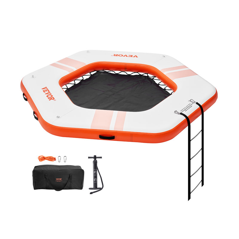 8.5FT Inflatable Dock Platform with 5FT Trampoline Mesh Pool with Portable Bag & Detachable Ladder