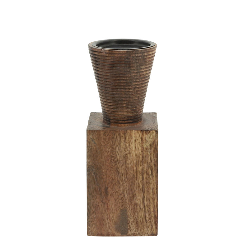Modern Tabletop Wood Pillar Candlestick, 10" H x 4" W x 4" D
