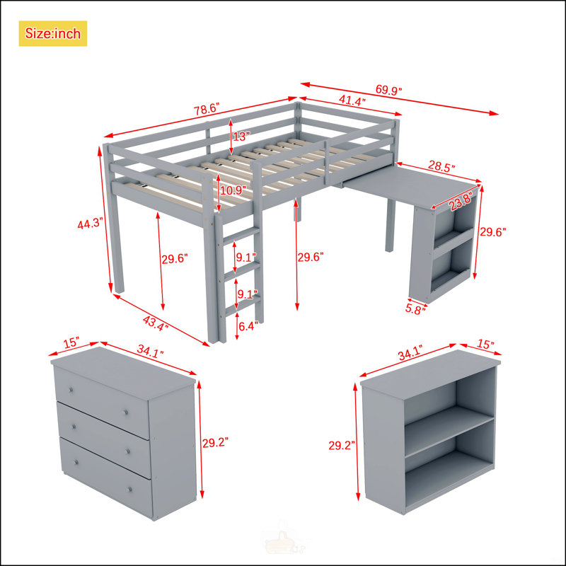 Lit mezzanine simple avec armoire à tiroirs