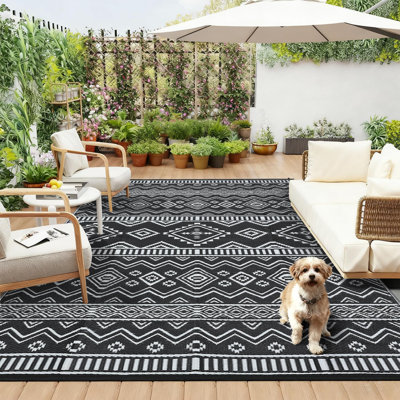 Waterproof Outdoor Area Rug - Geometric Patio Carpet, UV Resistant, Easy Clean, Lightweight & Durable Garden Deck Mat
