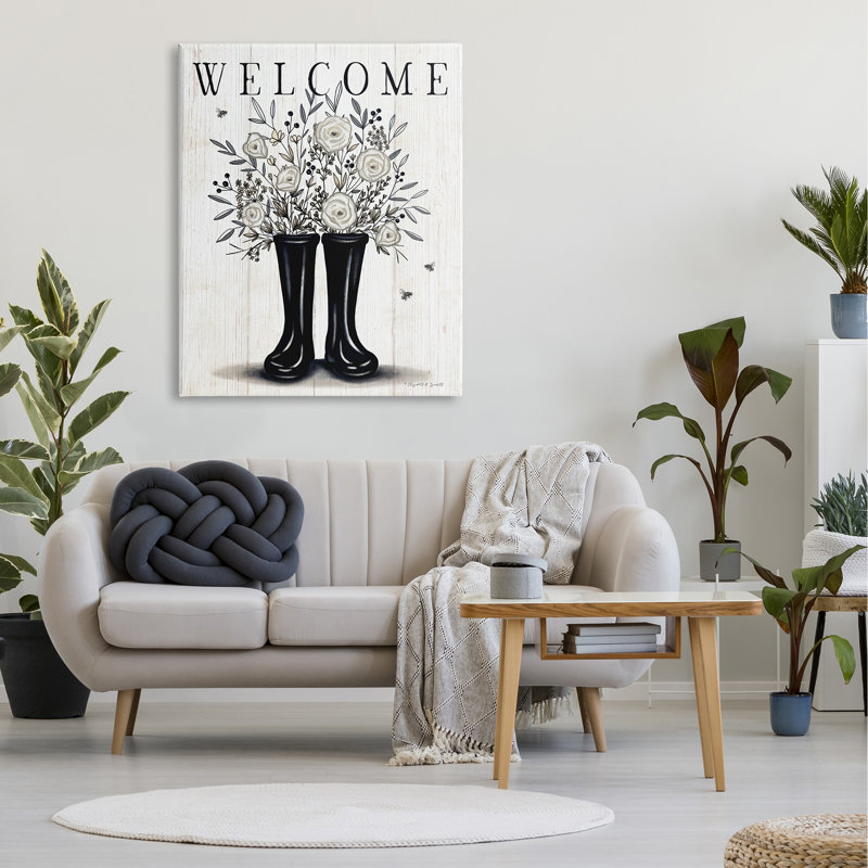 Welcome, roses blanches, jardinage, Toile, H 48 po x l 36 po x P 1,5 po