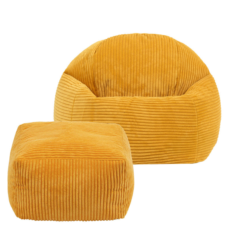 icon Kids Kingston Cord Classic Bean Bag and Mini Square Footstool, Terracotta, Yellow
