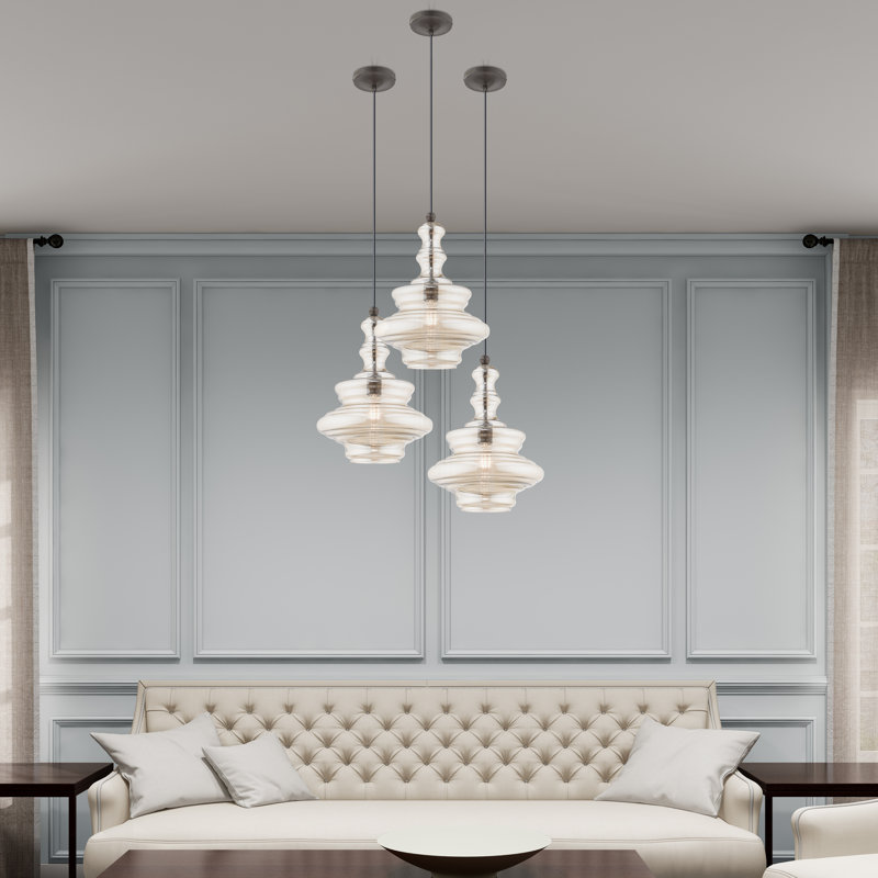 Luminaire suspendu géométrique unique à 1 lumière Alissya, Bronze anglais, Champagne