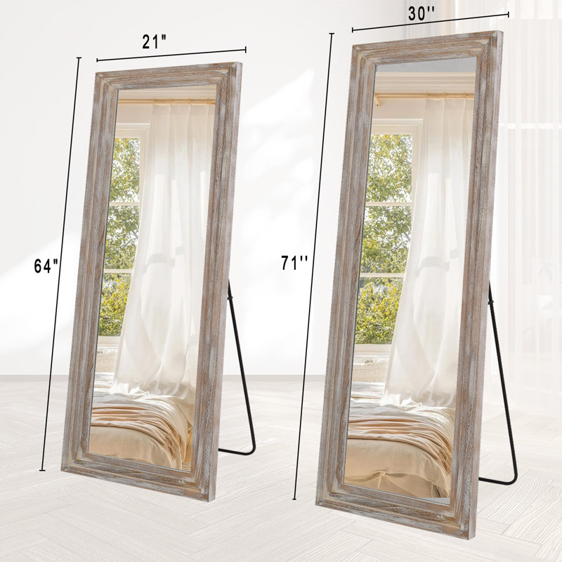 Arandip Solid Wood Full Length Mirror, 71" x 30", Retro White
