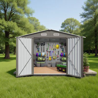 Large 10x8 ft Metal Storage Shed for Backyard, Lockable with Vent & Window | Holds Lawn Mower, Bikes, Tools, Patio Gear - Gray