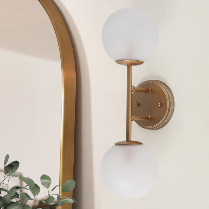 2-Light Bar Wall Sconce Bath Vanity Light Glass Ball 18 in Height