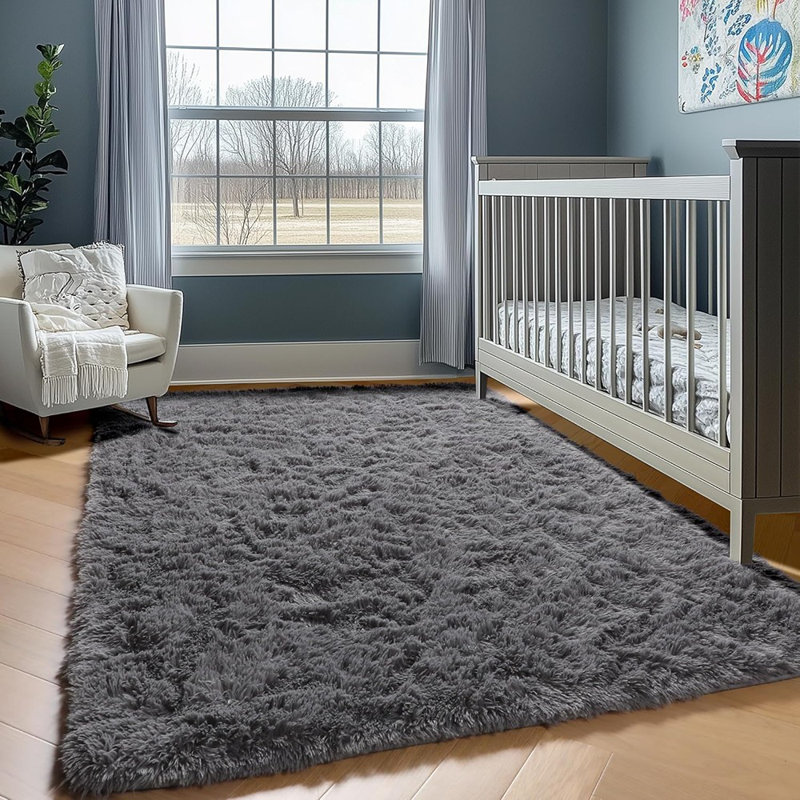 Grey Area Rugs For Bedroom Living Room, Fluffy Fuzzy Shag Shaggy 4X6 Bedside Rug, Gray Washable Soft Plush Indoor Floor Carpet For Nursery Girls Boys Teen Dorm Home Office Decor Aesthetic